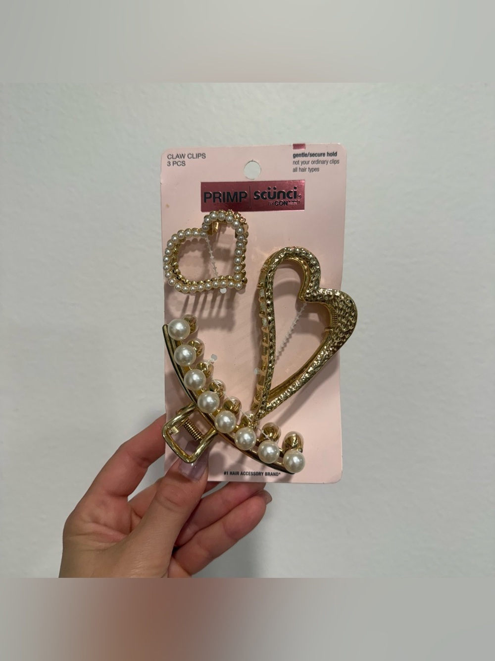 Primp Scunci by Conair Pearl Hair Claw Clips 3 pcs